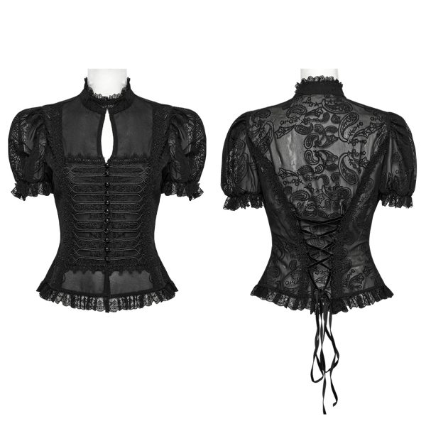 Punk Rave Black Whispers Cut Out Chest Lace Gothic Blouse
