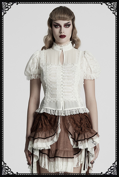 Punk Rave White Whispers Cut Out Chest Lace Gothic Blouse