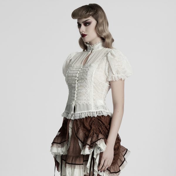 Punk Rave White Whispers Cut Out Chest Lace Gothic Blouse