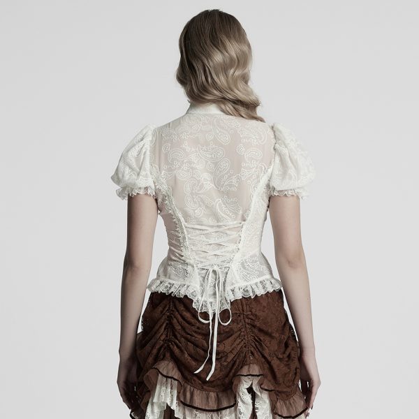 Punk Rave White Whispers Cut Out Chest Lace Gothic Blouse