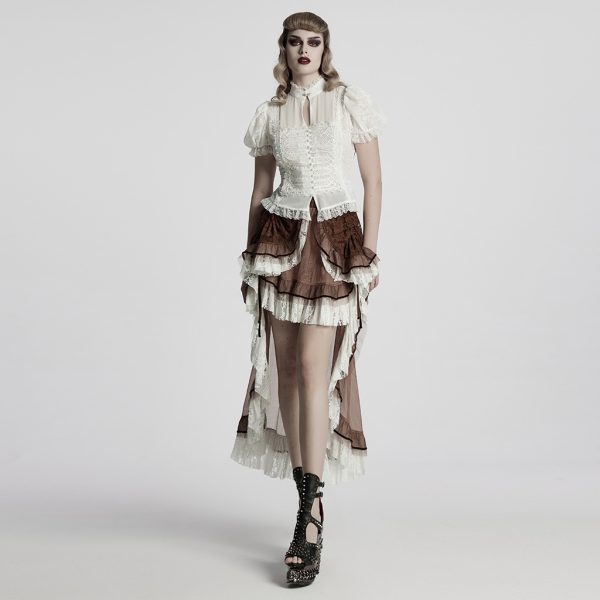 Punk Rave White Whispers Cut Out Chest Lace Gothic Blouse