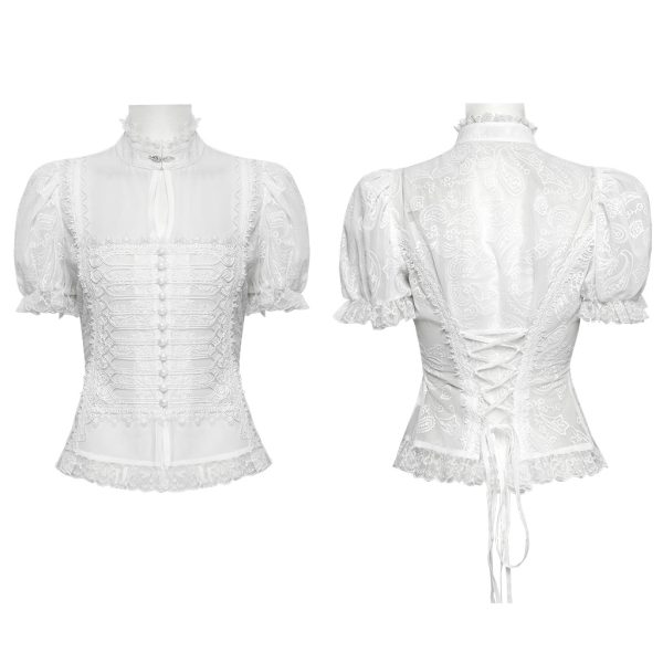 Punk Rave White Whispers Cut Out Chest Lace Gothic Blouse