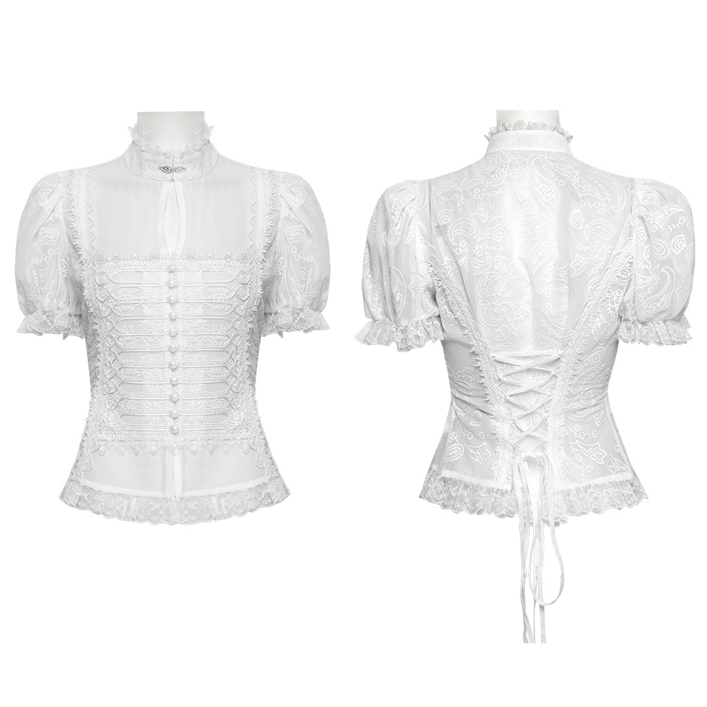 Punk Rave White Whispers Cut Out Chest Lace Gothic Blouse