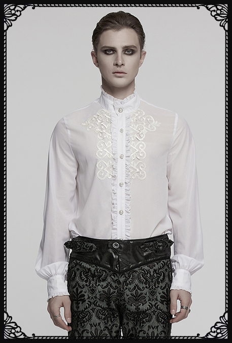 Punk Rave White Francis Embroidered Sheer Gothic Blouse
