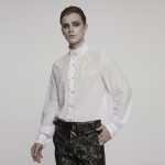 Punk Rave White Francis Embroidered Sheer Gothic Blouse