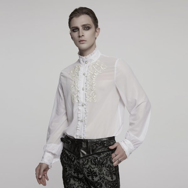 Punk Rave White Francis Embroidered Sheer Gothic Blouse