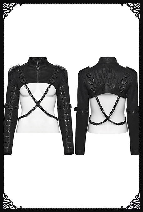 Punk Rave Dis-aster Chain Faux Leather Gothic Bolero(Female)
