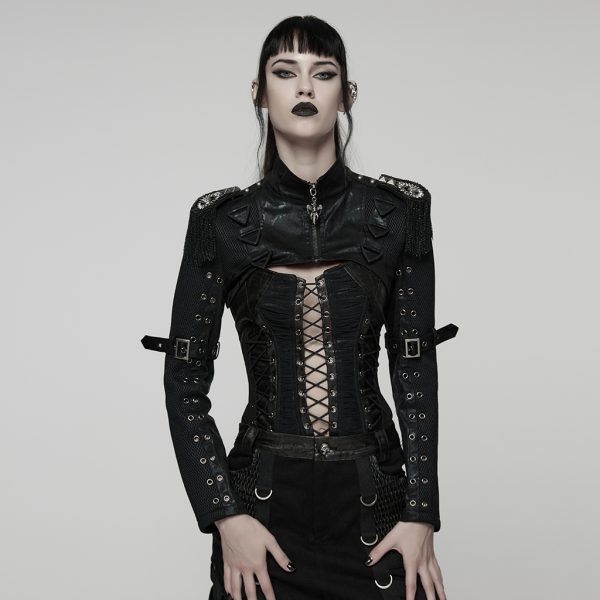 Punk Rave Dis-aster Chain Faux Leather Gothic Bolero(Female)