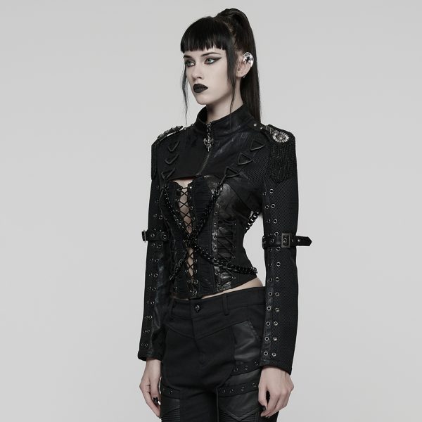 Punk Rave Dis-aster Chain Faux Leather Gothic Bolero(Female)