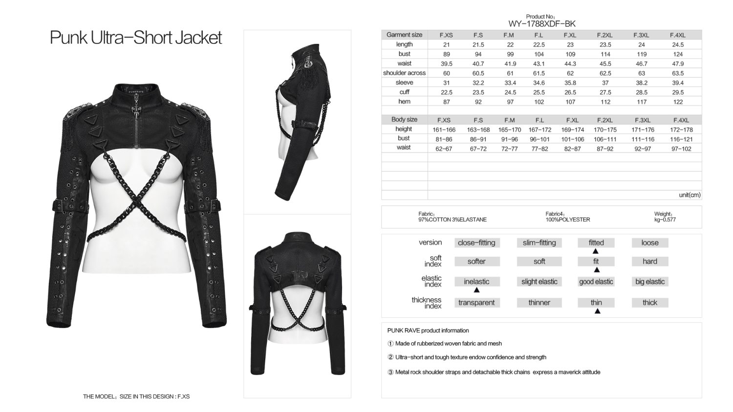 Punk Rave Dis-aster Chain Faux Leather Gothic Bolero(Female)