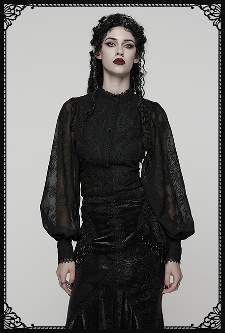 Punk Rave Black Entombed Bishop Sleeve Lace Gothic Blouse