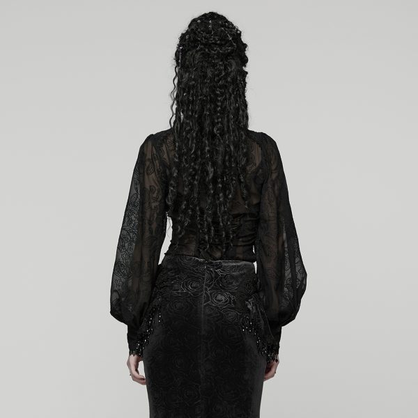 Punk Rave Black Entombed Bishop Sleeve Lace Gothic Blouse