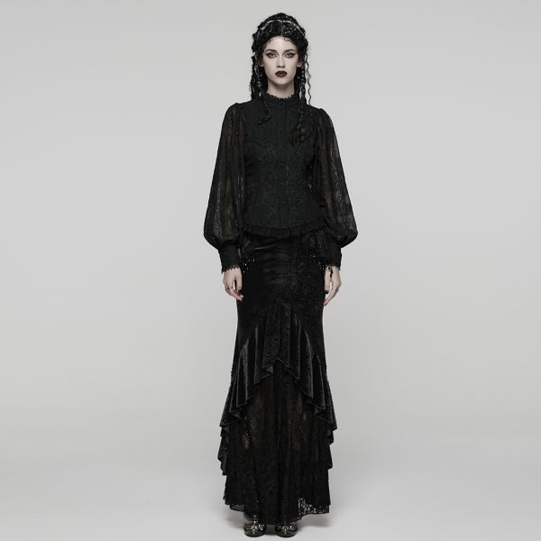 Punk Rave Black Entombed Bishop Sleeve Lace Gothic Blouse
