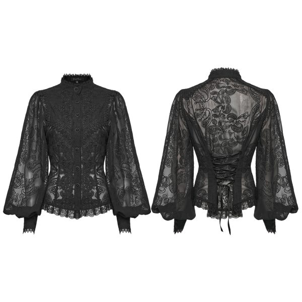 Punk Rave Black Entombed Bishop Sleeve Lace Gothic Blouse