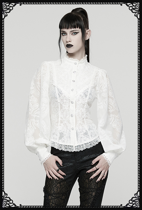 Punk Rave White Entombed Bishop Sleeve Lace Gothic Blouse
