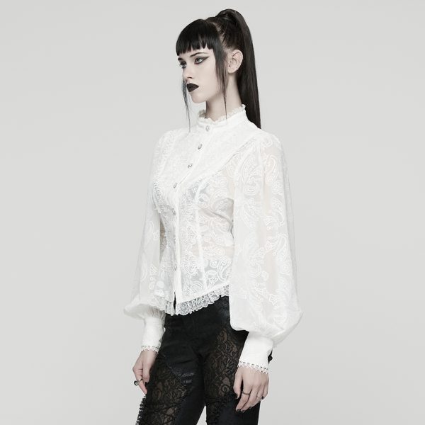 Punk Rave White Entombed Bishop Sleeve Lace Gothic Blouse
