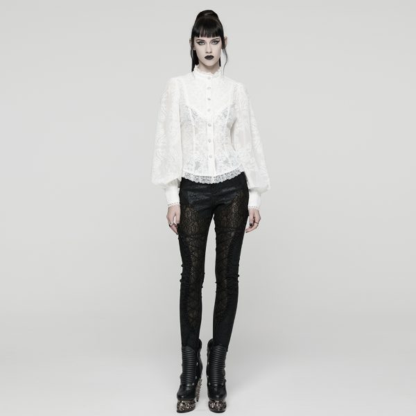 Punk Rave White Entombed Bishop Sleeve Lace Gothic Blouse