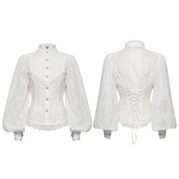 Punk Rave White Entombed Bishop Sleeve Lace Gothic Blouse