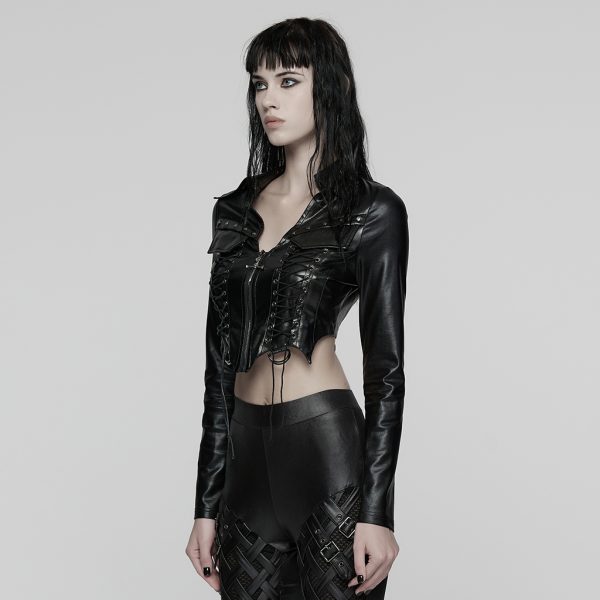 Punk Rave The Rage Faux Leather Lace Up Cropped Jacket