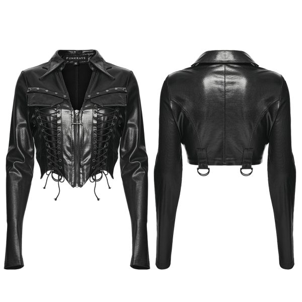 Punk Rave The Rage Faux Leather Lace Up Cropped Jacket