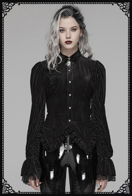 Punk Rave Sweeney Stripe Velvet Blouse Black