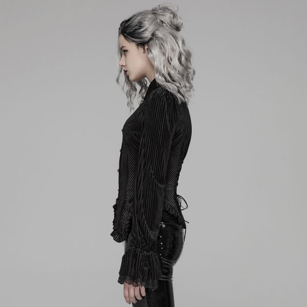 Punk Rave Sweeney Stripe Velvet Blouse Black