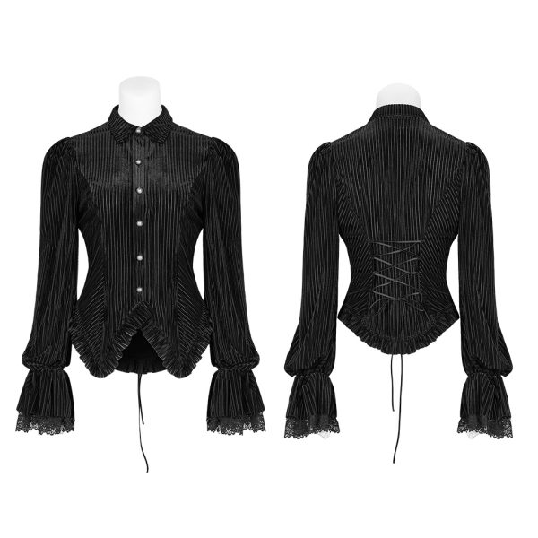 Punk Rave Sweeney Stripe Velvet Blouse Black