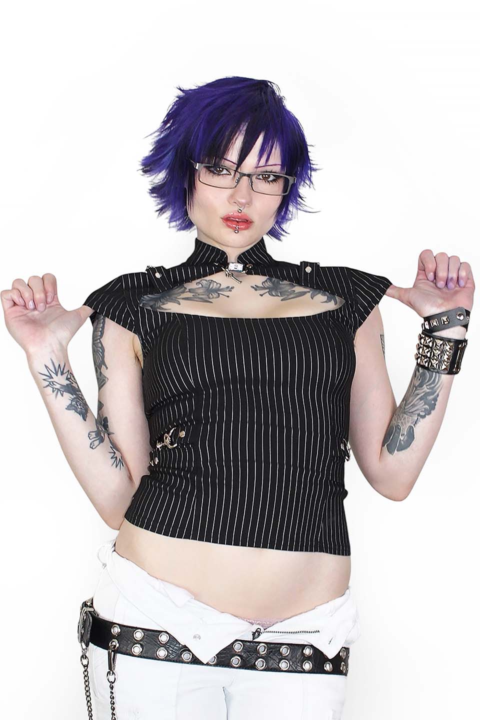 Lip Service Pinstriped Gangsta Pranksta Lock Top