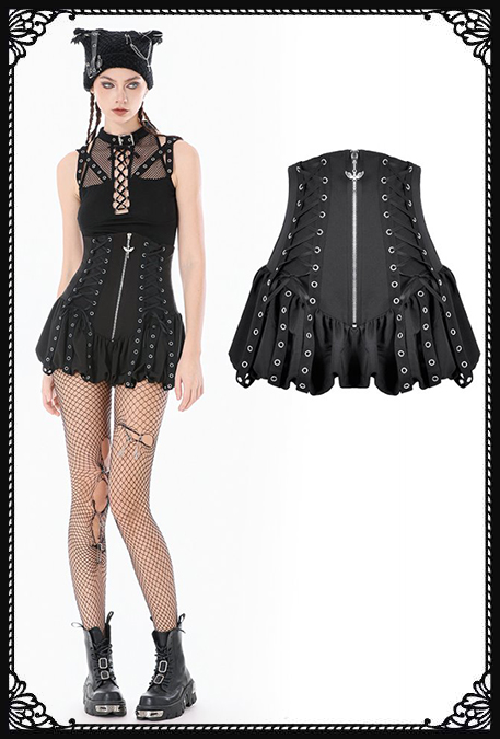 Dark In Love Layla High Waist Zip Up Ruffle Gothic Skirt