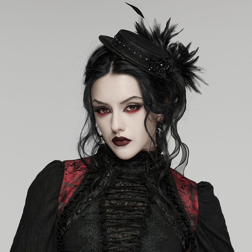 Punk Rave Doomed Life Feather Gothic Fasinator-Hat