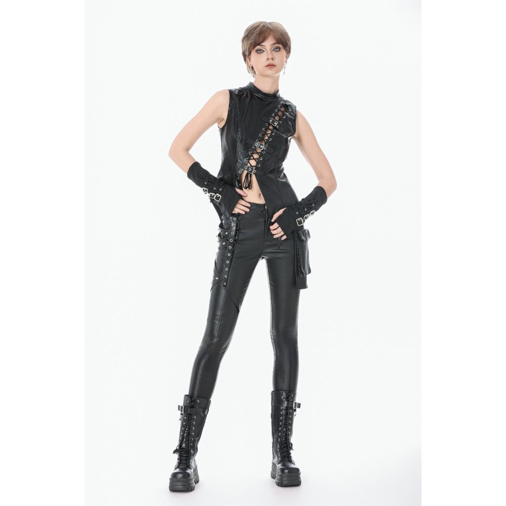 Dark In Love Sinister Skinny Faux Leather Lace Up Pants