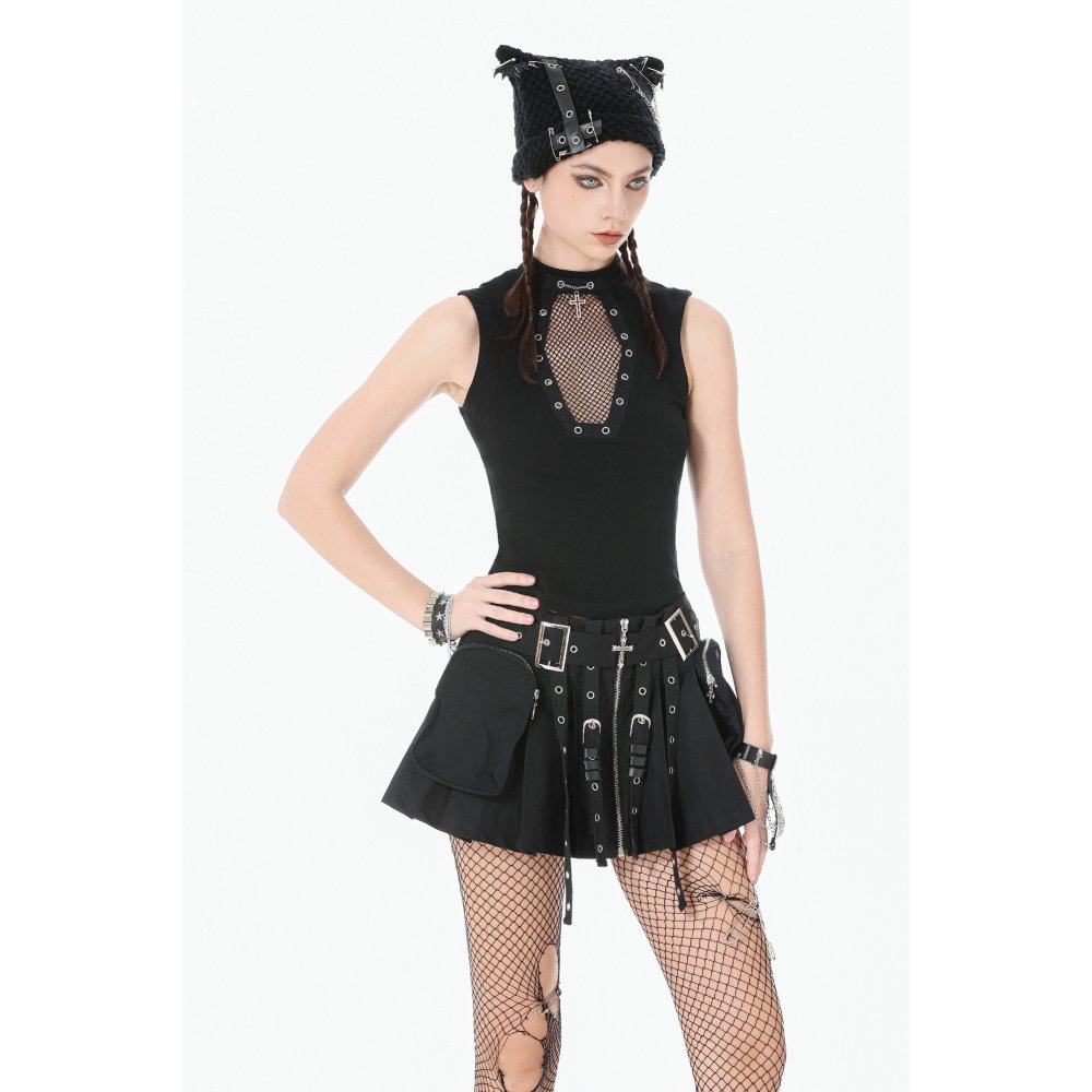 Dark In Love Katrina Cargo Zip Pockets Gothic Skater Skirt