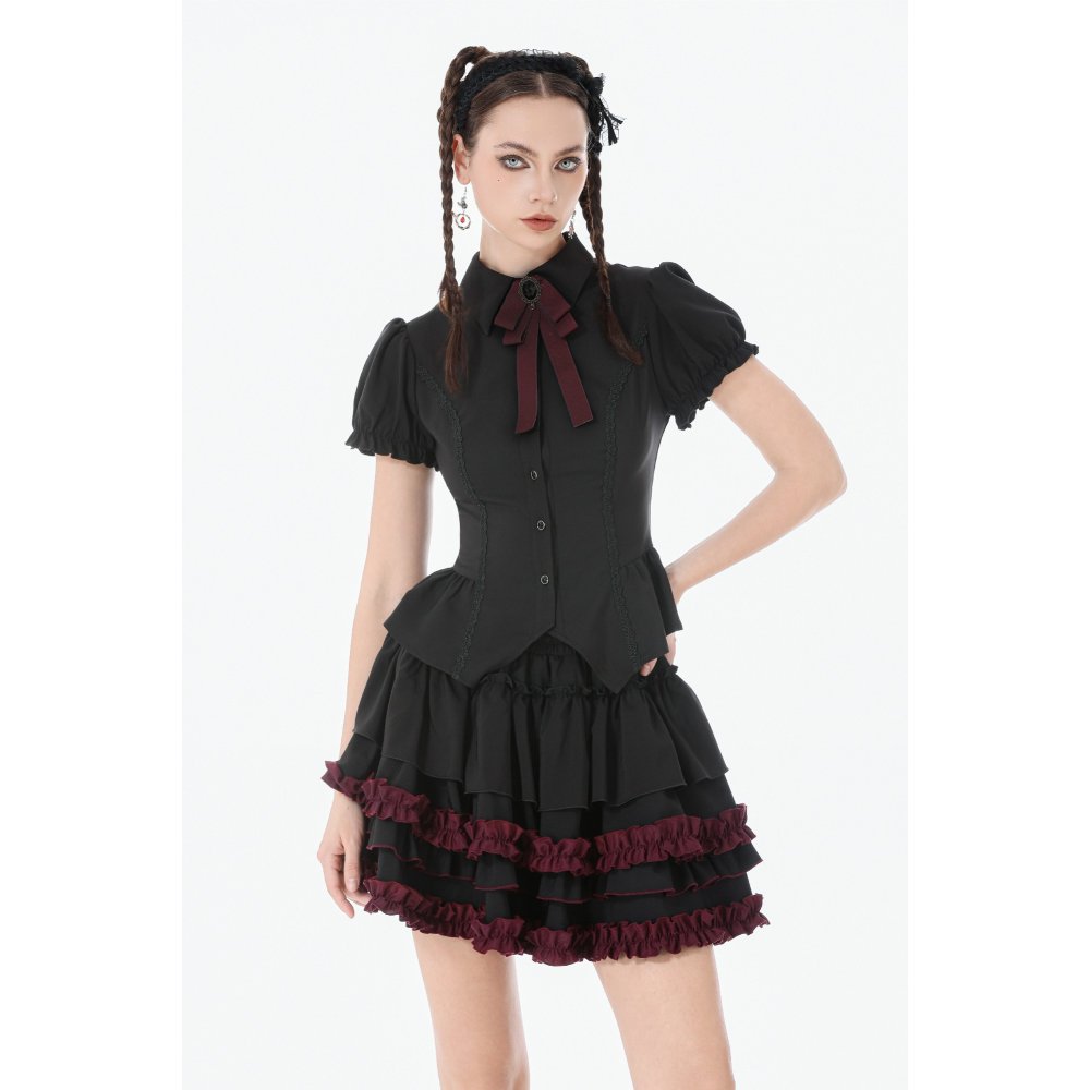 Dark In Love Dara Black & Red Tiered Gothic Lolita Skirt