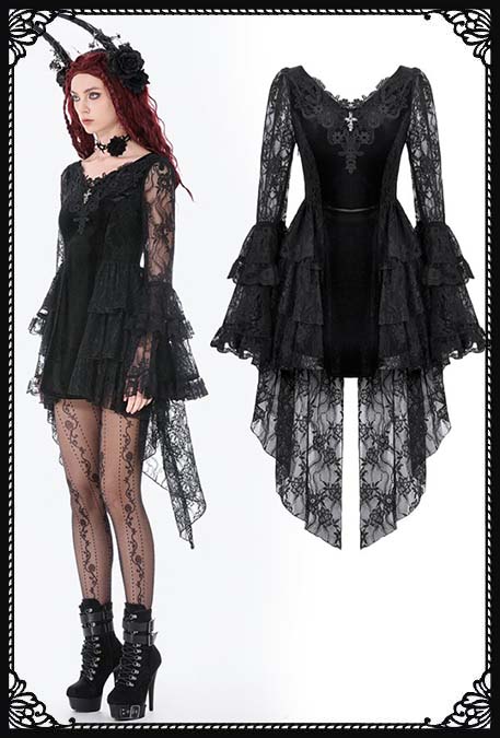 Dark In Love Amarantha Lace Frill Bell Sleeve Gothic Dress