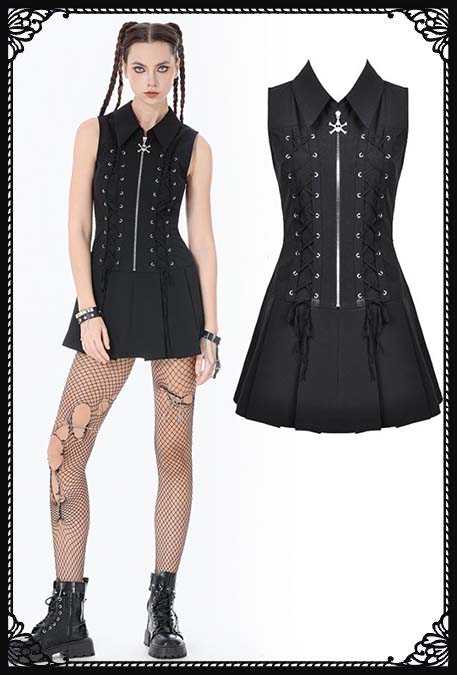 Dark In Love Sid Zip Up Skull Skater Dress