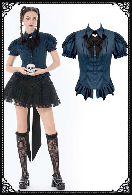 Dark In Love Tilly Bat Blue Gothic Blouse