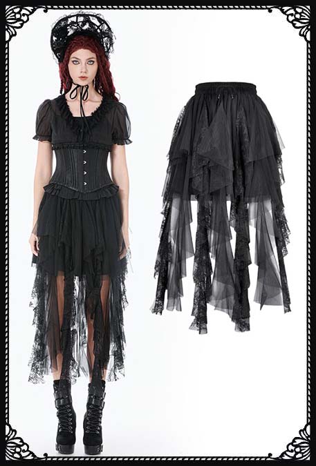 Dark In Love Julie Ruffle Distressed Gothic Skirt