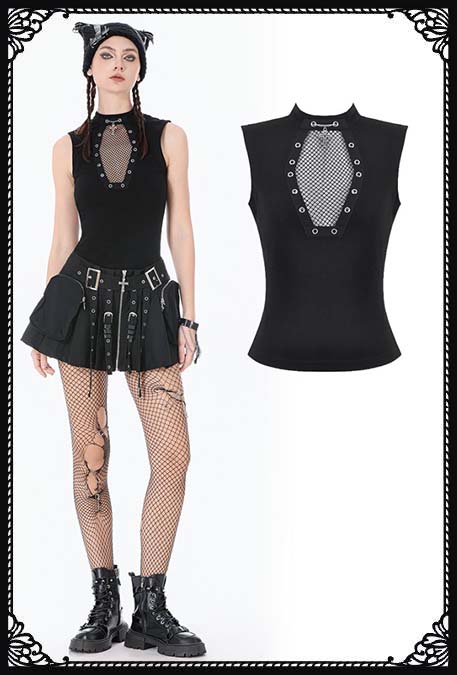 Dark In Love Violet Coffin Fishnet Punk Top