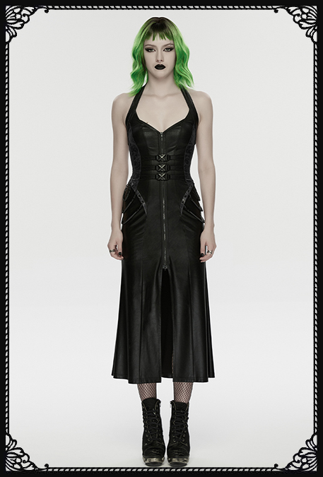 Punk Rave Viper Middle Slit Gothic Faux Leather Dress