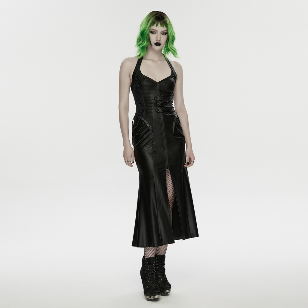 Punk Rave Viper Middle Slit Gothic Faux Leather Dress