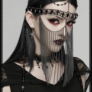 Punk Rave Rosary Black & Silver Cross Mask