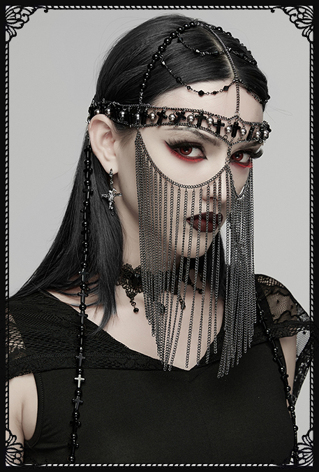 Punk Rave Rosary Black & Silver Cross Mask