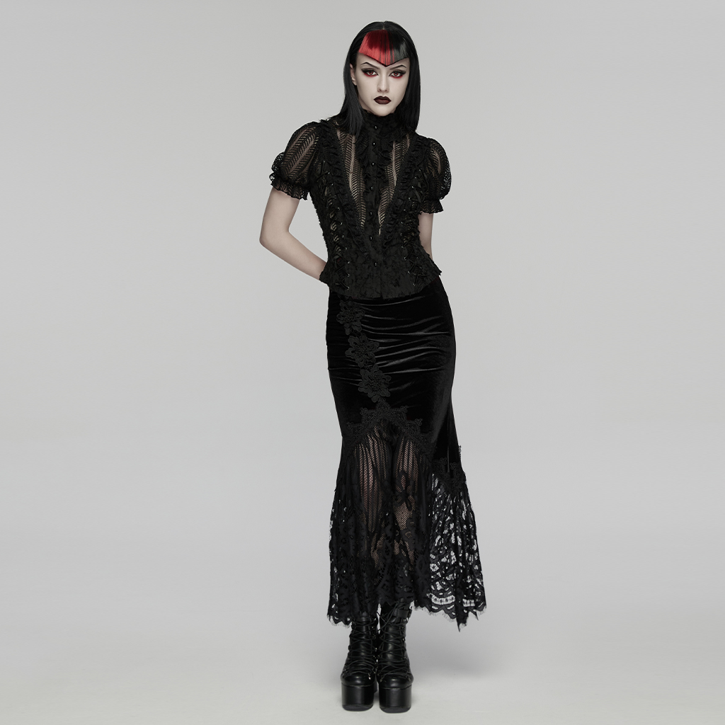 Punk Rave Spectral Long Black Gothic Skirt