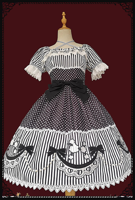Infanta Poodle polka dots Black Lolita Dress