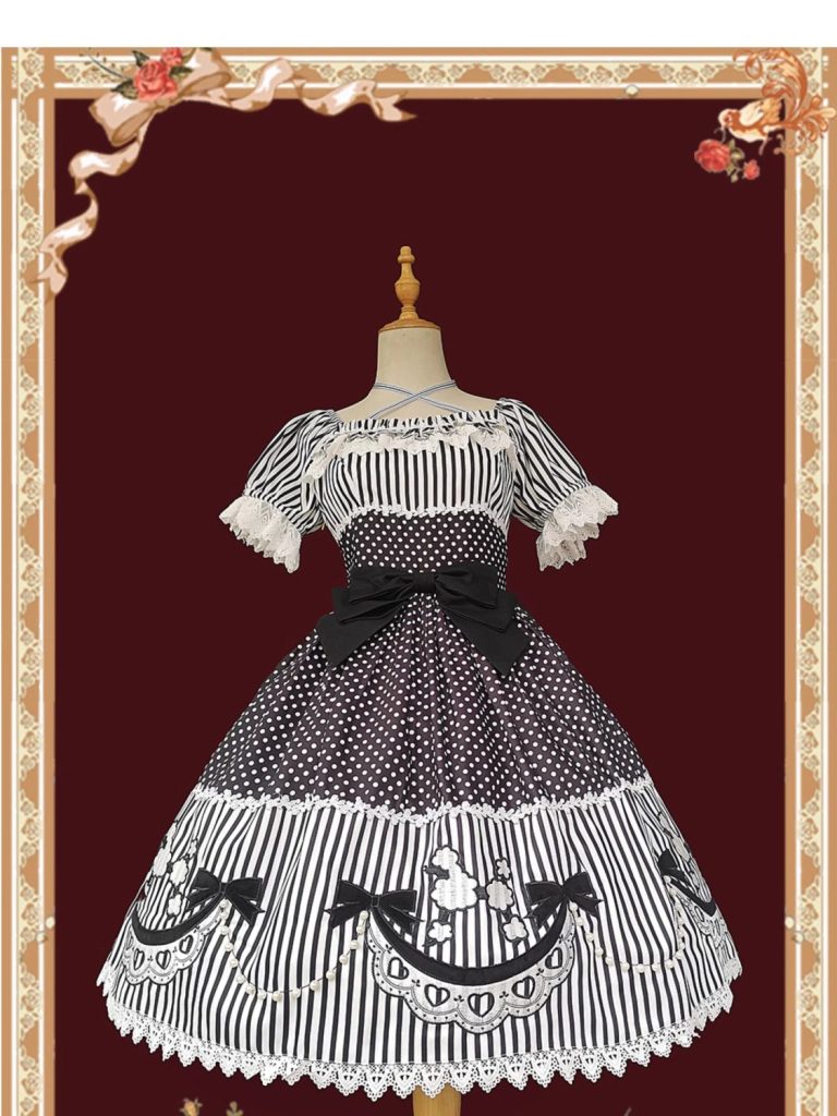 Infanta Poodle polka dots Black Lolita Dress