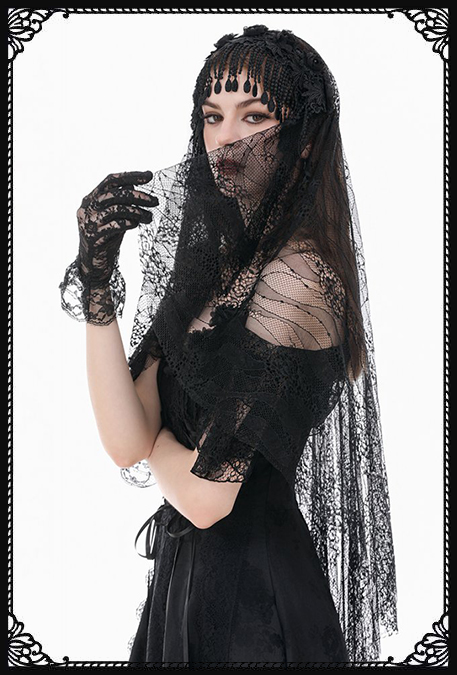 Dark In Love Keziah Lace Beaded Black Veil