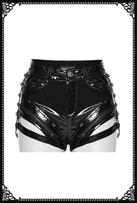 Punk Rave Trouble PVC Cut Out Gothic Shorts