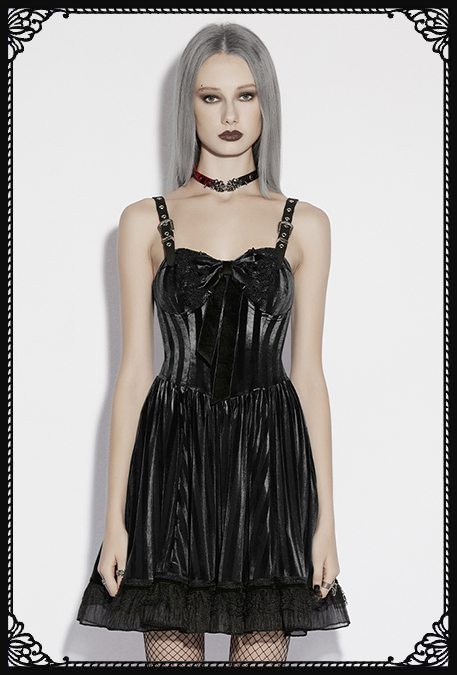 Punk Rave Gothcore Doll Striped Bow Dress