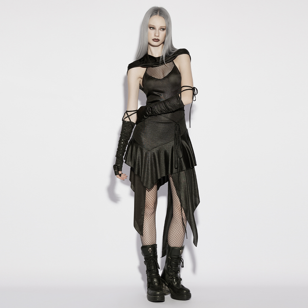 Punk Rave Dark Dune Hooded Gothic Asymmetrical Dress