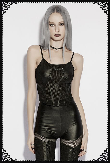 Punk Rave Zhara PU Fishnet Cami Top